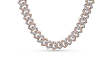 Load image into Gallery viewer, 16mm White + Rose Gold Iced out Baguette Cuban Chain