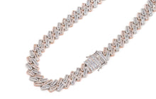 Load image into Gallery viewer, 16mm White + Rose Gold Iced out Baguette Cuban Chain
